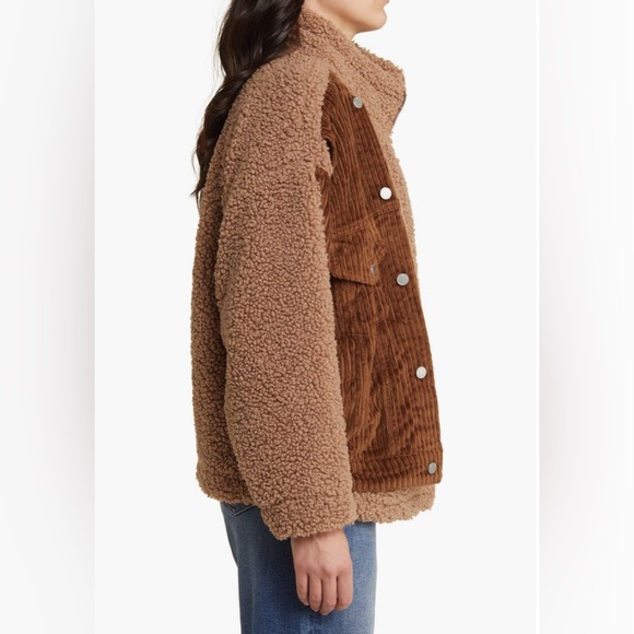 Blanknyc Fuzzy Wuzzy Corduroy Sherpa Mixed Trucker Brown Jacket NWT!Size:L Warm - Picture 3 of 11
